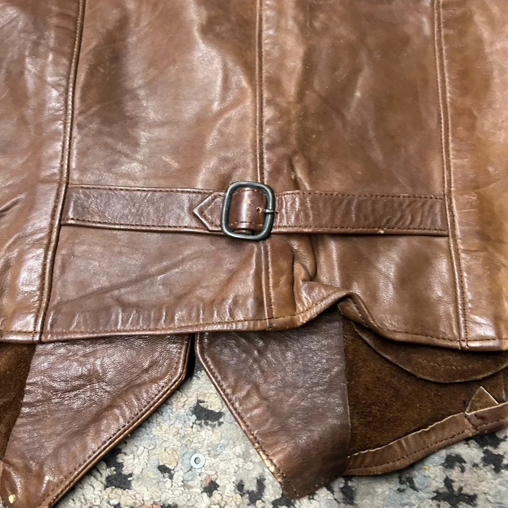 Vintage Dr Bucks Leather Vest Mens Small Brown Western  Cinch Back Buckleback